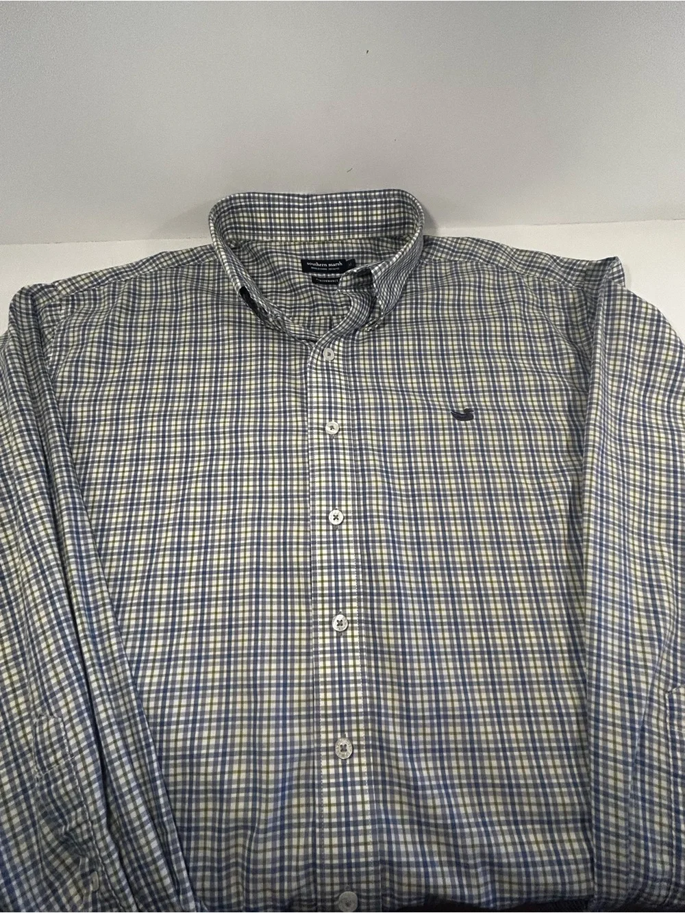 Southern Marsh Performance Shirt Men XL Blue Green Plaid Long Sleeve Button Down